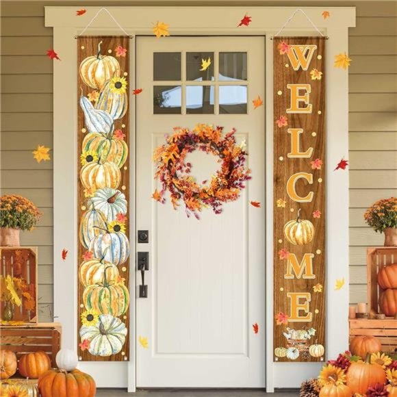 Welcome Fall Porch Decorations Door Hanging Banners Polyester 11.8x70.9",  2PCS - Picture 4 of 4